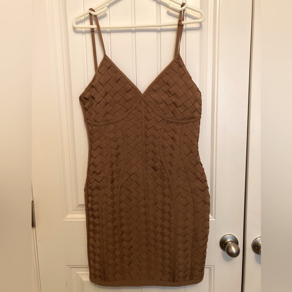 Cinched Together Bandaged Mini Dress- Mocha
